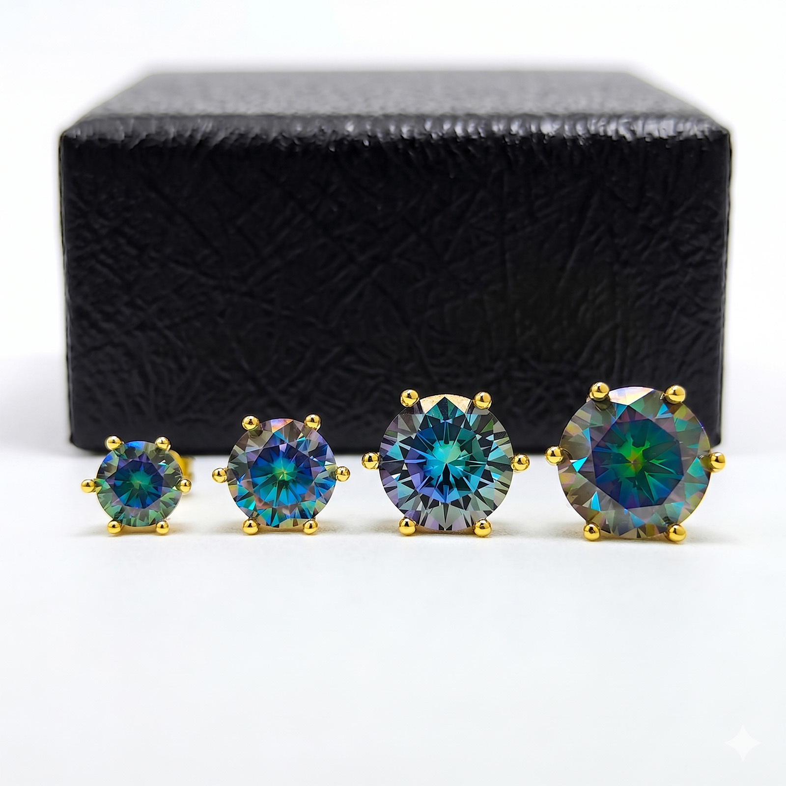 Brilliant Seven-Color Blue Moissanite Stud Earrings, Exquisite Gift